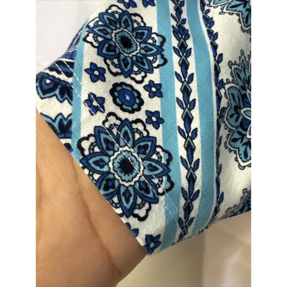 Allison Daley T-Shirts Women’s Floral Embellished Blue White 3/4 Sleeve Sz L - Picture 7 of 9